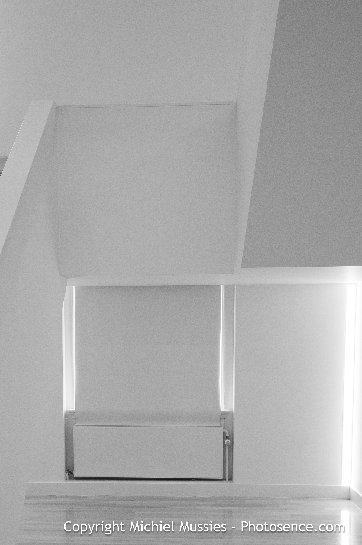 Monochrome print of hall and stairway in museum De Fundatie Zwolle, Holland